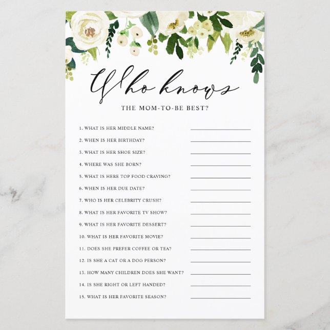 White Winter Flowers Who Knows the Mum Best Game (Front)