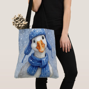 White Winter Goose With Blue Scarf Tote Bag