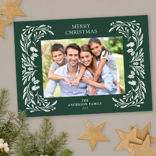 White Winter Greenery Photo Christmas Holiday Card