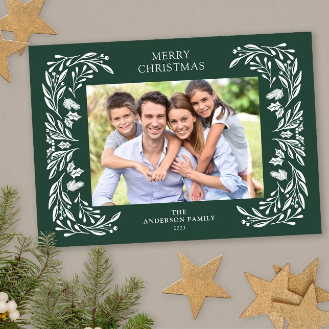 White Winter Greenery Photo Christmas Holiday Card (Creator Uploaded)