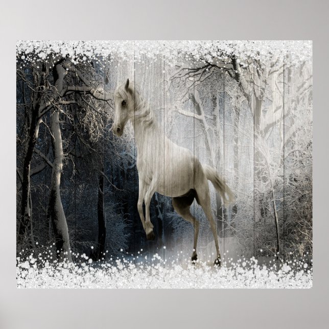 White Winter Horse In Mountain Forest Poster (Front)