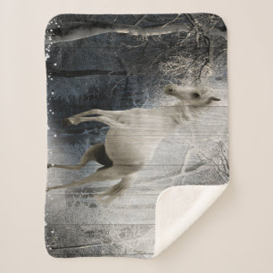 White Winter Horse In Mountain Forest  Sherpa Blanket
