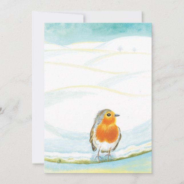 White Winter Landscape Illustration With Robin  Invitation (Front)