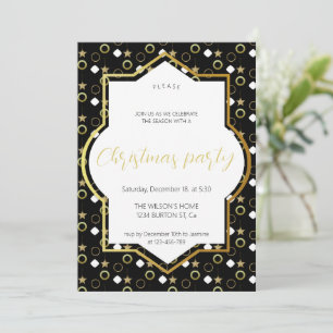 White Winter on Black and Gold Christmas Party Announcement