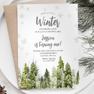 White Winter Onederland birthday Woodland Forest Invitation