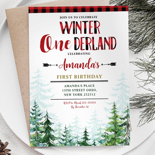 White Winter Onederland Lumberjack 1st Birthday Invitation (Creator Uploaded)