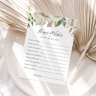 White Winter Peony Baby Shower Hopes & Wishes Card