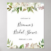 White Winter Peony Floral Bridal Shower Welcome