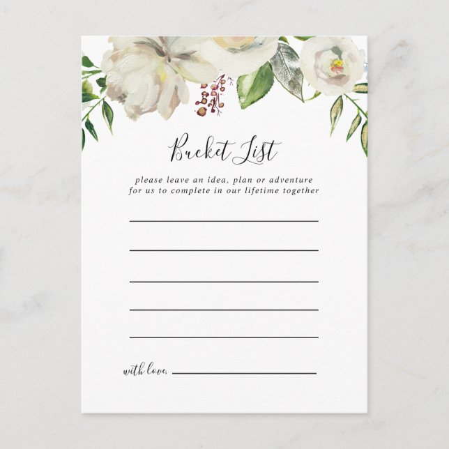 White Winter Peony Floral Bucket List Cards (Front)