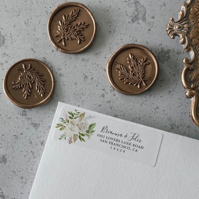 White Winter Peony Floral Return Address (Creator Uploaded)