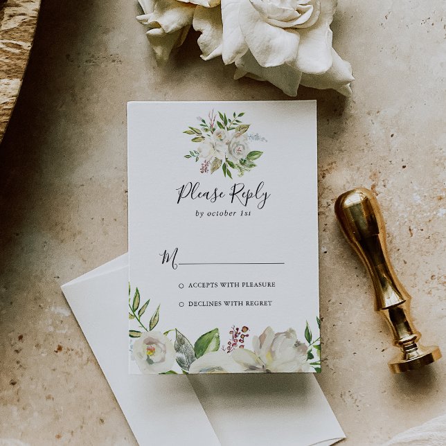 White Winter Peony Floral RSVP Card (Creator Uploaded)