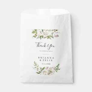 White Winter Peony Floral Thank You Wedding Favour Bags