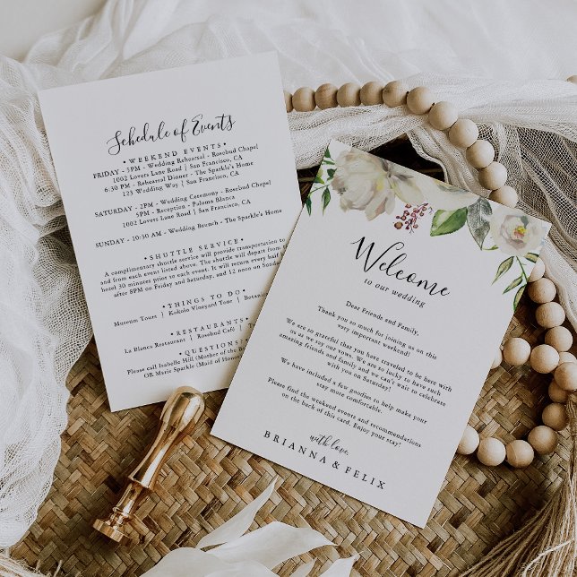 White Winter Peony Floral Wedding Welcome Letter (Creator Uploaded)