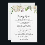 White Winter Peony Wedding Kissing Menu Game Card<br><div class="desc">This white winter peony wedding kissing menu game card is perfect for a modern wedding reception. The design features beautiful hand-drawn white peonies bunched into neat bouquets with burgundy buds and green leaves.</div>