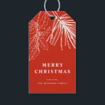 White Winter Pine Botanical Red Christmas Gift Tags<br><div class="desc">Add a rustic and whimsical touch to your holiday wrapping with these watercolor gift tags featuring a snowy red cottage, evergreen trees, and two rabbits. The peaceful woodland scene is hand-painted in soft winter tones, perfect for Christmas gifts, winter weddings, or seasonal party favours. These tags are a great way...</div>