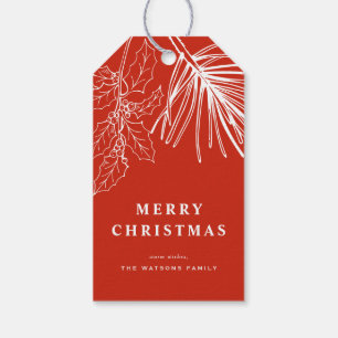 White Winter Pine Botanical Red Christmas Gift Tags