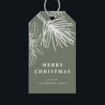 White Winter Pine Botanical Taupe Green Christmas Gift Tags<br><div class="desc">Add a rustic and whimsical touch to your holiday wrapping with these watercolor gift tags featuring a snowy red cottage, evergreen trees, and two rabbits. The peaceful woodland scene is hand-painted in soft winter tones, perfect for Christmas gifts, winter weddings, or seasonal party favours. These tags are a great way...</div>