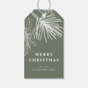 White Winter Pine Botanical Taupe Green Christmas Gift Tags