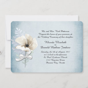White Winter Poppy Wedding Invitation