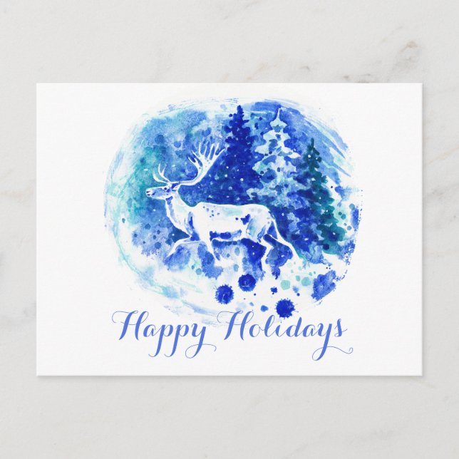White Winter Reindeer Stag Holiday Postcard (Front)