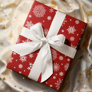 White Winter Snowflake Bright Red Wrapping Paper