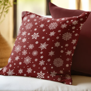 White Winter Snowflake Crimson Red Cushion