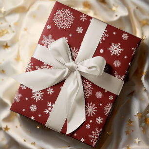 White Winter Snowflake Crimson Red Wrapping Paper