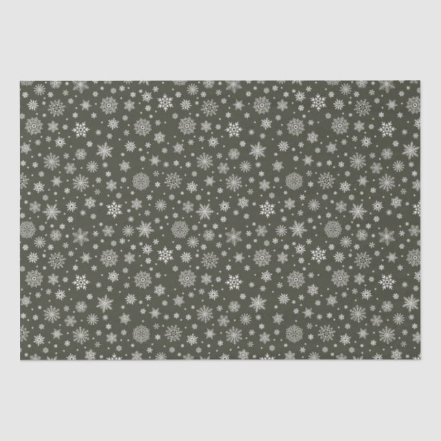 White Winter Snowflake Dark Pine Green Tissue Paper (Front)