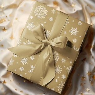 White Winter Snowflake Gold Wrapping Paper