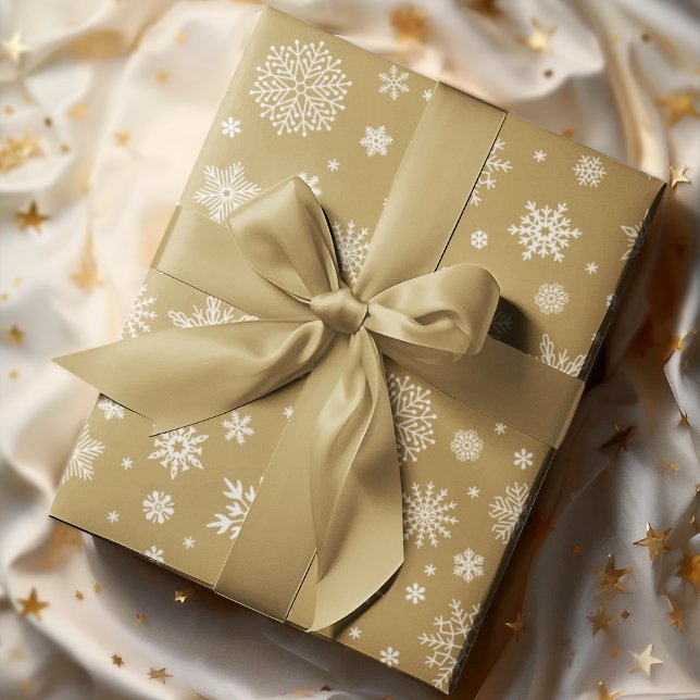 White Winter Snowflake Gold Wrapping Paper (Creator Uploaded)