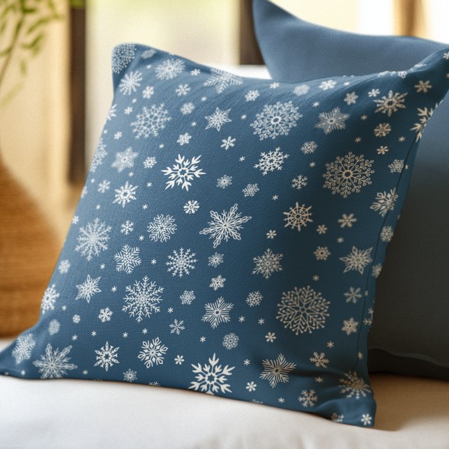 White Winter Snowflake Navy Blue Cushion (Creator Uploaded)