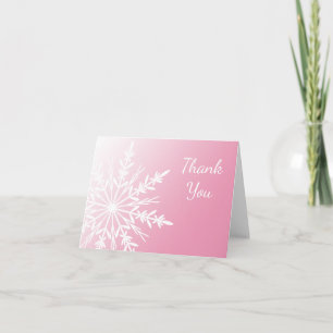 White Winter Snowflake on Pink Thank You Card