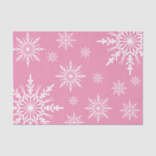 White Winter Snowflakes on Pink Tissue Paper
