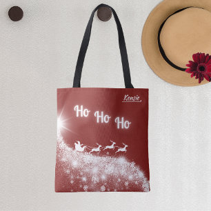 White Winter Snowflakes Under Flying Santa Tote Bag
