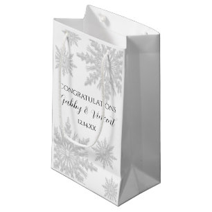 White Winter Snowflakes Wedding Congratulations Small Gift Bag