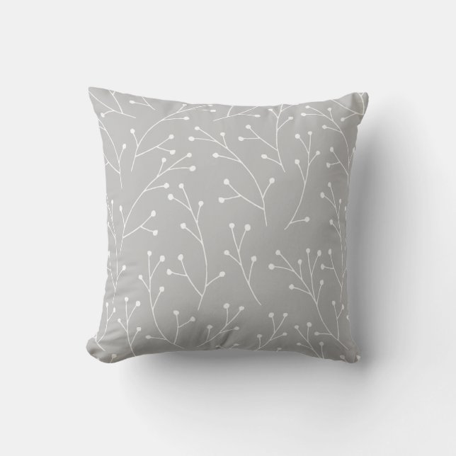 White Winter Twigs on Grey Cushion (Front)