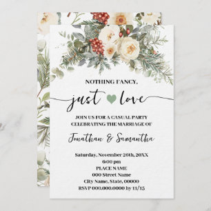White Winter Wedding Nothing Fancy Just Love Invitation
