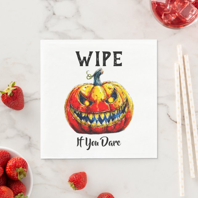 White Wipe if you dare Halloween Smiling Pumpkin Napkin (Insitu)