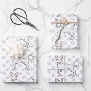 White Wire Haired Ibizan Hound Cartoon Dog Pattern Wrapping Paper Sheet