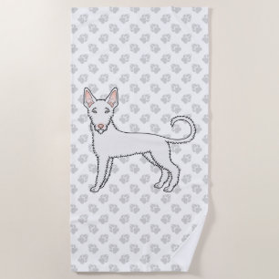 White Wire Haired Ibizan Hound Cartoon Dog & Paws Beach Towel