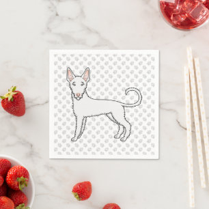 White Wire Haired Ibizan Hound Cartoon Dog & Paws Napkin