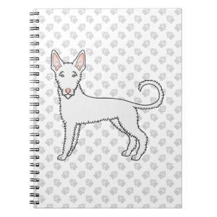 White Wire Haired Ibizan Hound Cartoon Dog & Paws Notebook