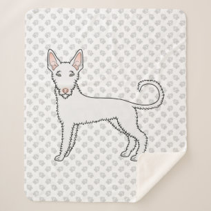 White Wire Haired Ibizan Hound Cartoon Dog & Paws Sherpa Blanket