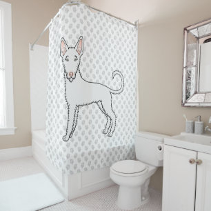 White Wire Haired Ibizan Hound Cartoon Dog & Paws Shower Curtain