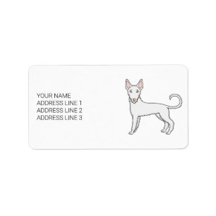 White Wire Haired Ibizan Hound Cartoon Dog & Text Label
