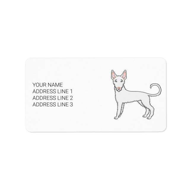 White Wire Haired Ibizan Hound Cartoon Dog & Text Label (Front)