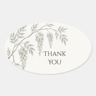 White Wisteria Botanical Wedding Thank You Oval Sticker
