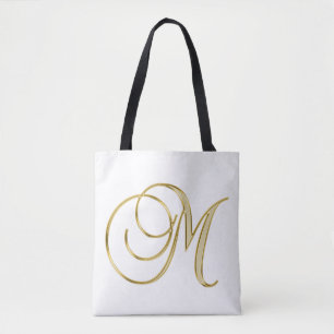 WHITE WITH A GOLDEN LETTER AND YOUR NAME TOTE BAG
