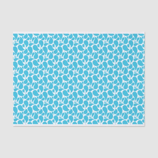 WHITE WITH AQUA PAISLEY PATTERNS TISSUE PAPER (Front)