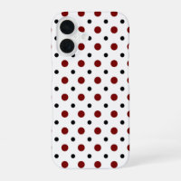 White with black and red polka dots